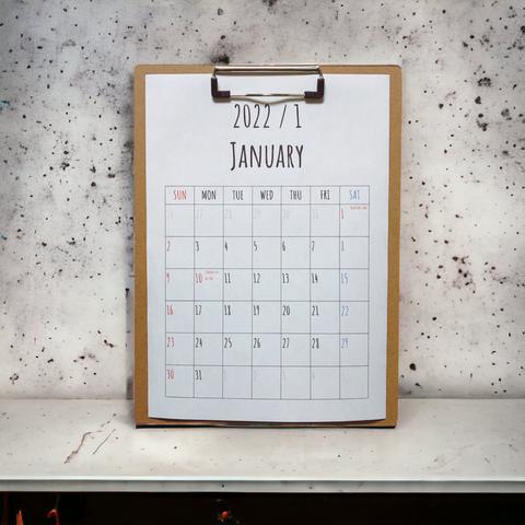 超シンプルカレンダー　使いやすさ重視のシンプルカレンダー　お好きな年月から１年分　書き込み可能