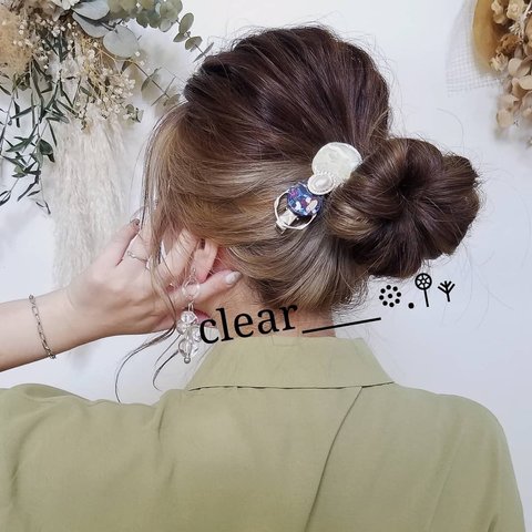 マーブルヘアクリップ🌴誰でも簡単♪挟むだけヘアクリップ✴️ヘアアレンジ♪