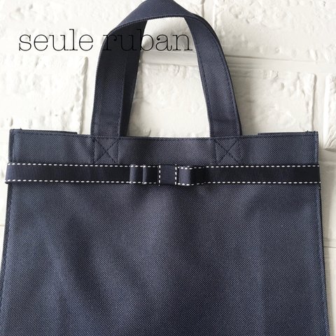 白ステッチシンプルリボンのフォーマルバッグ/A4縦型/サブバッグ/NAVY✖️NAVY