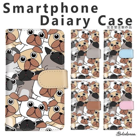 【d-462◎】受注製作 パグ 犬 スマホケース 手帳型 かわいい イラスト ケース カバー