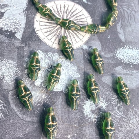 【2コセット】JIRI＊IVANA#czech beads#チェコビーズgoddess25✖️10㎜ green/bronze 豊穣の女神