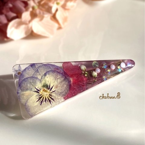 《SALE》押し花なヘアクリップ🌸パープルver.