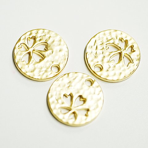 再販【2個入り】凹凸あるコインモチーフに刻まれたsakura桜！マッドゴールドチャーム、パーツ