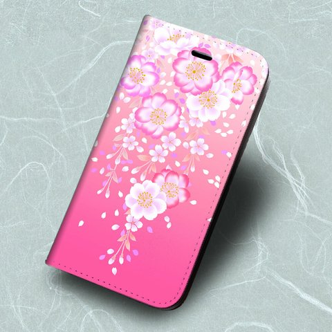 iPhone 専用 フラップ無し手帳型ケース★枝垂桜