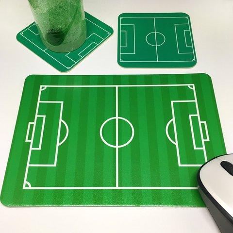 サッカーコートのコースター＆マウスパッド♪ギフトセット