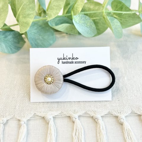 【くすみパープル】 刺繍 ヘアゴム ヘアアクセサリー