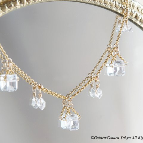 【14KGF Choker Necklace】-Gemstone,Dream Crystal, NY Herkimerdiamond x White Topaz- 