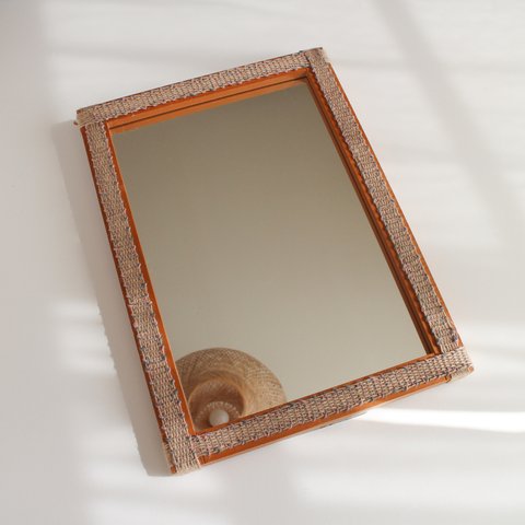 グリーンとピンクの織紐ミラー Reused weave decoration mirror