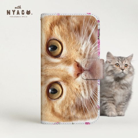 猫のスマホケース NYAGO 手帳型ケース 全機種対応［ 小粒ちゃん らんらんペロペロにゃ～。サマーフラワー ピンク ］ No.2S2747