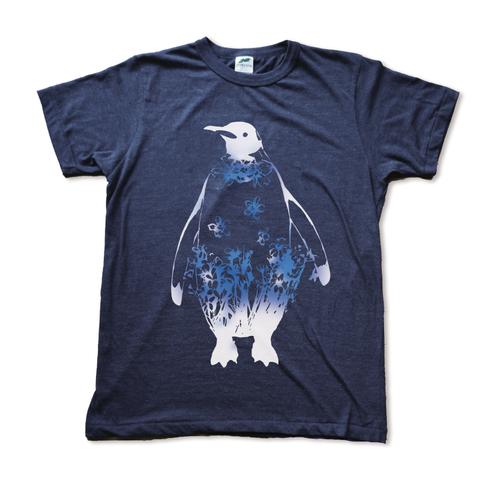 デルフィニウムペンギンの手刷りやわらか紺Tシャツ