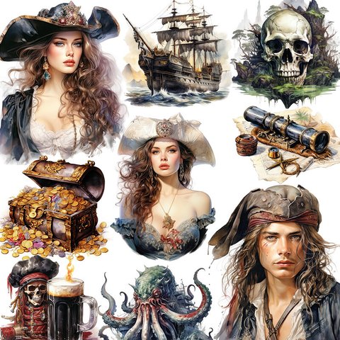 海　孤高の海賊  女海賊 ♡フレークシール