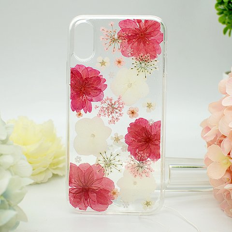 「精神美、優美な女性、純潔」桜－ピンク　押し花ケース iPhone/Galaxy/Xperia対応可能