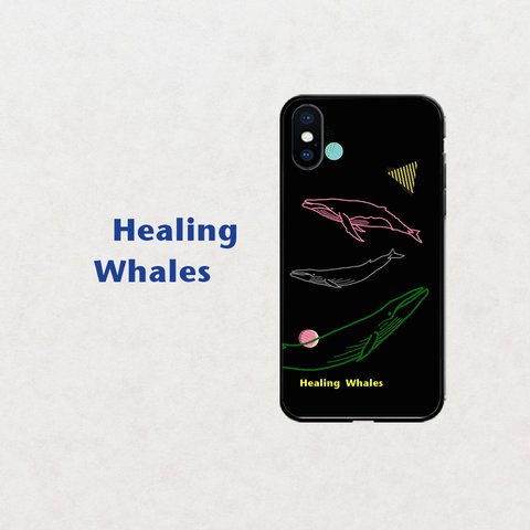 【Healing Whales】ブラック  スマホケース　iphone android ほぼ全機種対応