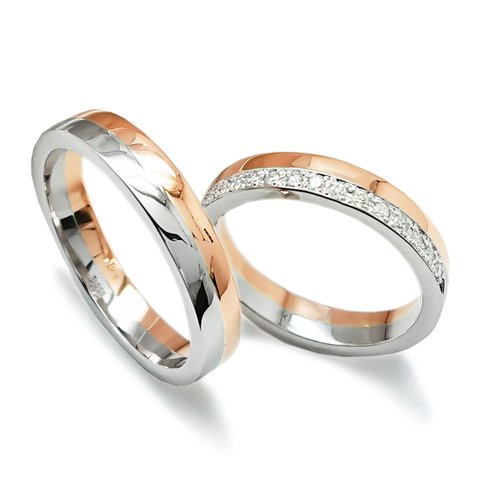 プラチナ & ピンクゴールド ハーフ エタニティ ダイヤモンド リング 結婚指輪 ペアリング！サイズ直し 1回 無料 対応付き