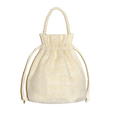 bucket drawstring bag <Milky ckeck> {巾着バッグ}