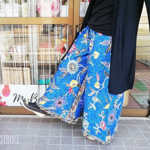 Batik Blue ワイドパンツ マキシ丈ガウチョ