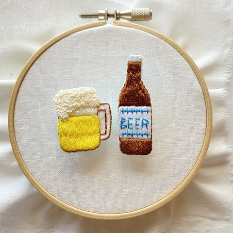 ビール刺繍ブローチセット(青)