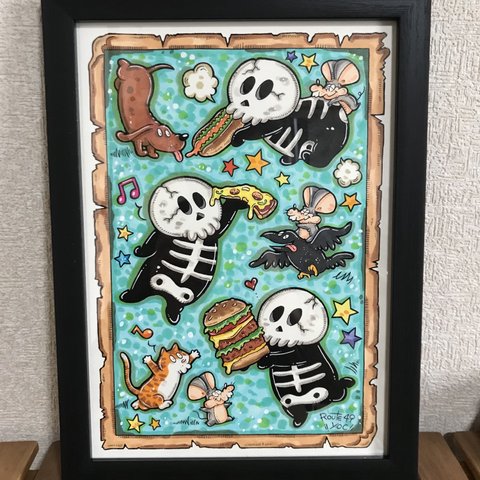 『骨キッズの好物』アート　原画　イラスト　マーカー