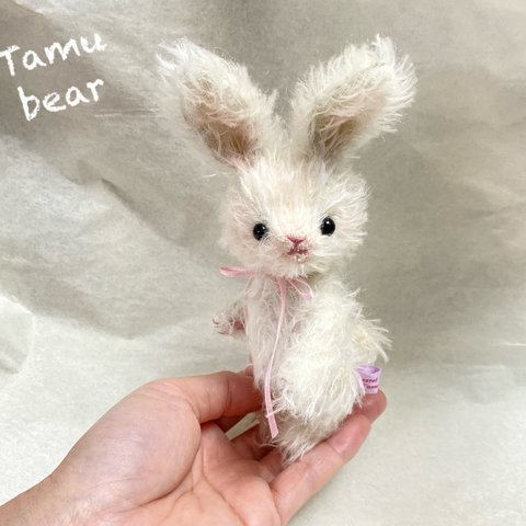 モヘア 真っ白ウサちゃん ハンドメイド ぬいぐるみ テディベア Tamubear