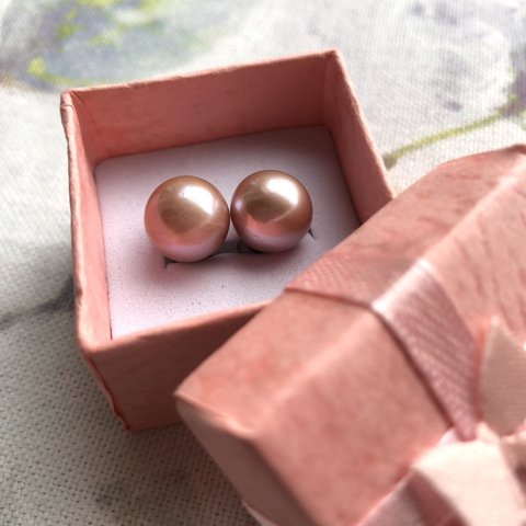 ピンクローズパールのピアス10mm