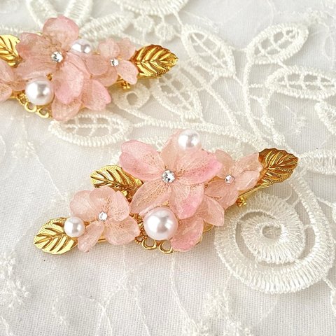 春うらら＊桜とパールのヘアクリップ♡淡いピンク　