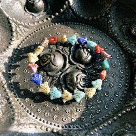 【1連20コセット】JIRI＊IVANA#czech beads#チェコビーズ　flower lily 9✖️8㍉　mix/bronze