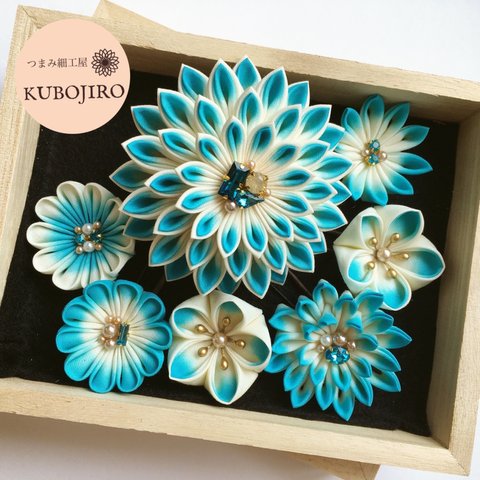 限定1セットつまみ細工✴︎宝石箱【jewelry  box】⑤パライバトルマリン