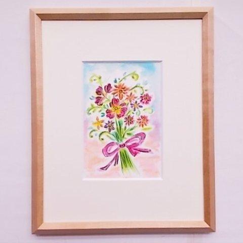 絵画 インテリア  額絵 原画 水彩画 花の絵 花束