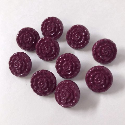 【SALE】 レトロ フラワー ローズ ボタン ワイン お花 15mm 10個セット bc-004