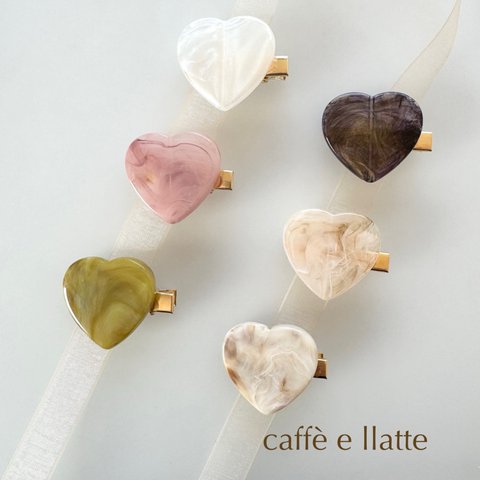 【big  heart clip caffè e llatte】ハート ヘアクリップ ヘアアクセサリー アクセサリー ピンク キッズアクセ ビーズ キラキラ 夏