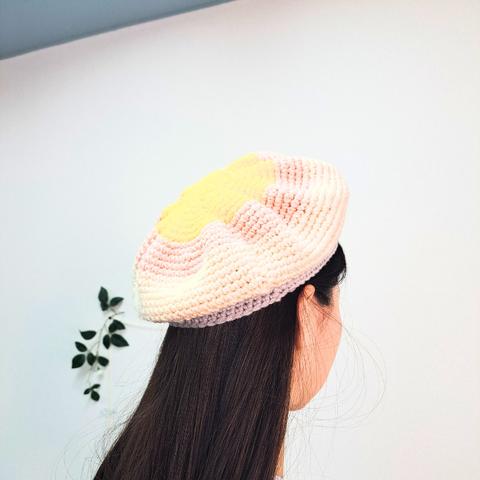 キュートなベレー帽(紫色・ベージュ・桃色・黄色)