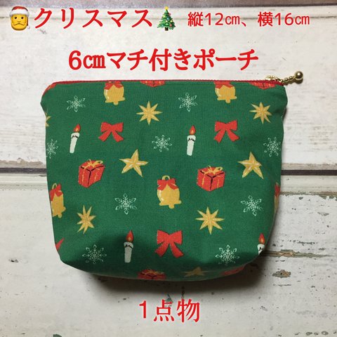 1点物★🎅クリスマス🎄【6㎝マチ付きちょっと小さめポーチ】縦12㎝×横16㎝