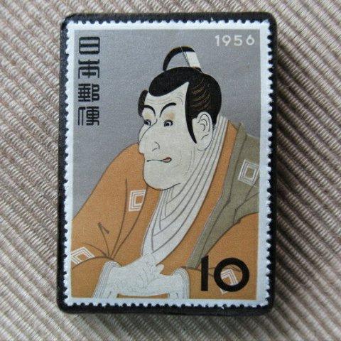 日本「東洲斎写楽」切手ブローチ6256