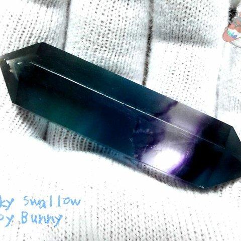 📜ブルーフローライト ダブルポイント 18サイド（フルオライト：青蛍石：蒼螢石：Fluorite：レインボーブルーフローライト） No.2942 現品販売