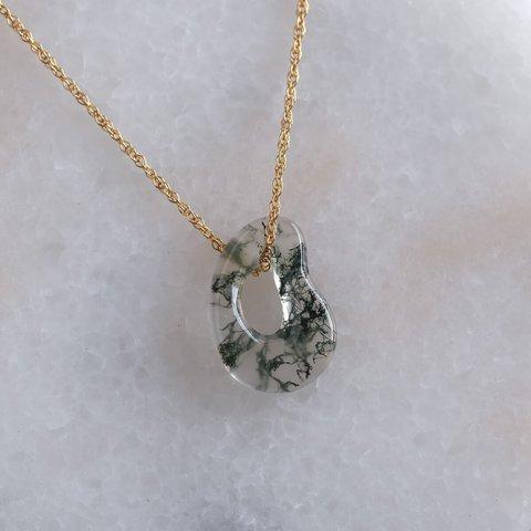 Moss agate circle necklace　天然石モスアゲートネックレス　K14gf