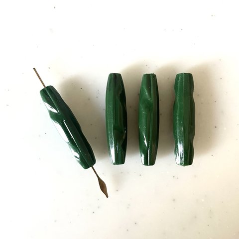 Vintage Dark Green Stick Tube Beads 