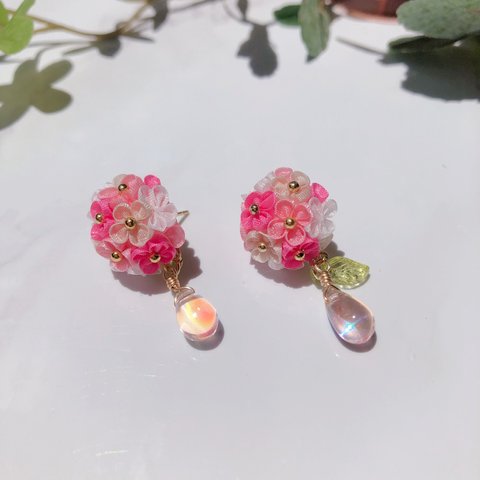 つまみ細工 ピアス ［紫陽花のひと雫✴︎恋  ］