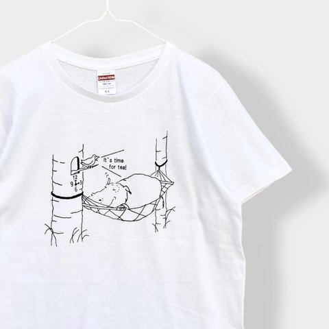 2・Tシャツ「カバと鳩時計」ホワイト