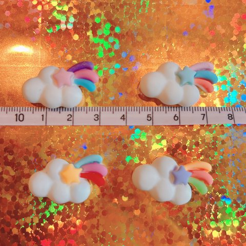 ４個❁︎❁︎雲　くも　虹　レインボー　デコパーツ　プラパーツ🌈☁️