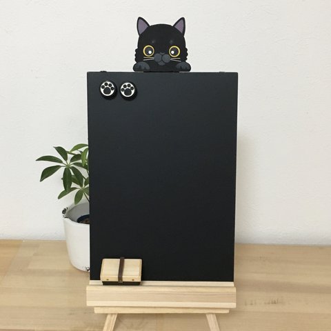 黒猫のミニ黒板セット　磁石対応型