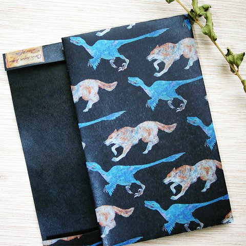 Wolf and Velociraptor -Waxpaper  Bookjacket-