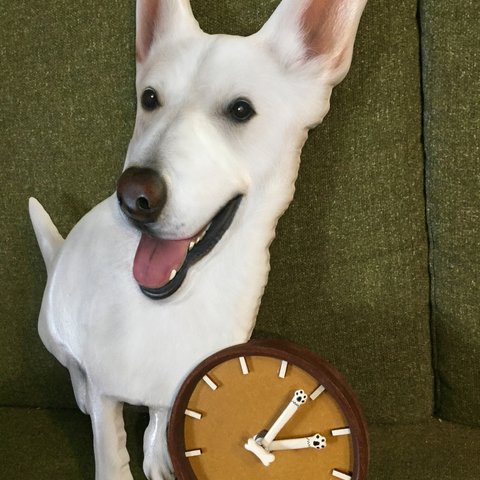  ワンちゃん時計(3D  リアル 立体) 木製オーダーペット時計