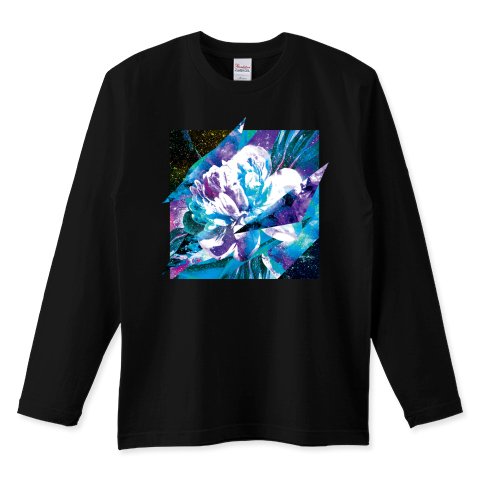 グラフィックアート長袖黒Tシャツ「Bloom」