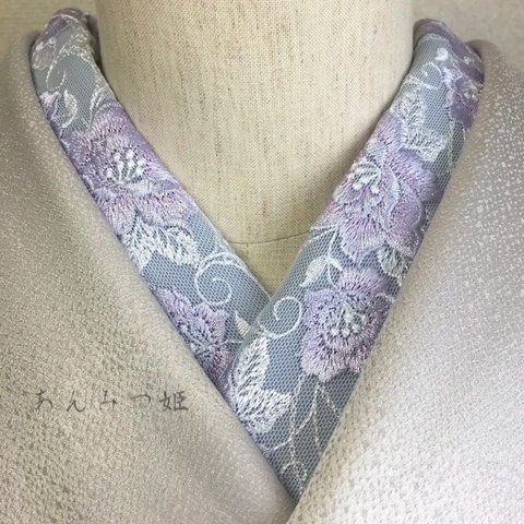 洗える刺繍半衿　ペールカラーの薔薇