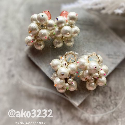 ピアス/イヤリング  日本製コットンパール贅沢使い