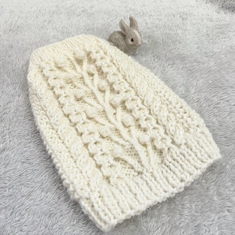 【再販4】小型犬用アラン編みセーター｢オフホワイト･生命の木｣