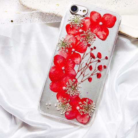 本物の押し花 押しフルーツ  アジサイ　満天星 　デージー　 ハンドメイド スマホケース iPhoneケース　Galaxyケース