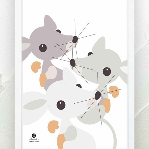 オリジナルポスター　A4 　アート　seiで検索　結婚祝い　新築祝い　誕生日 　かわいい　おしゃれ　ネズミ   ｍ-419