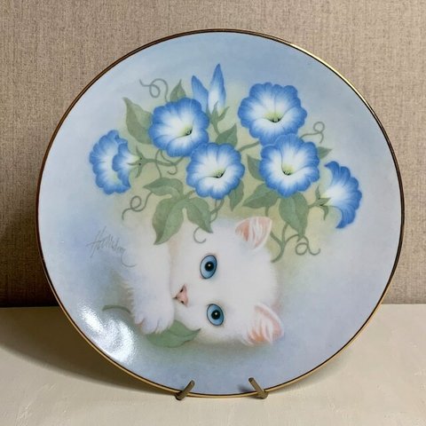 ハミルトンコレクション Morning glories 白猫 飾り皿 ブルーアイ ヴィンテージ