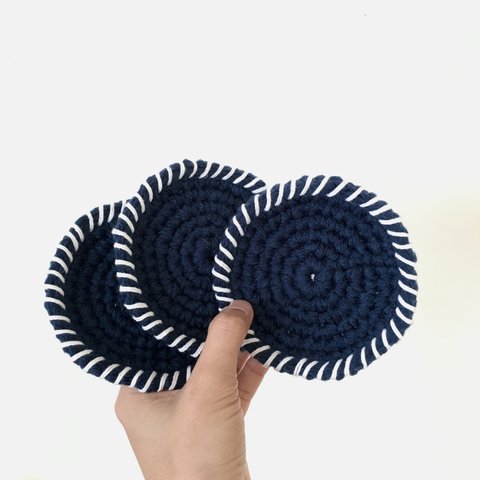 アクリル手編みコースター(デニムブルー)